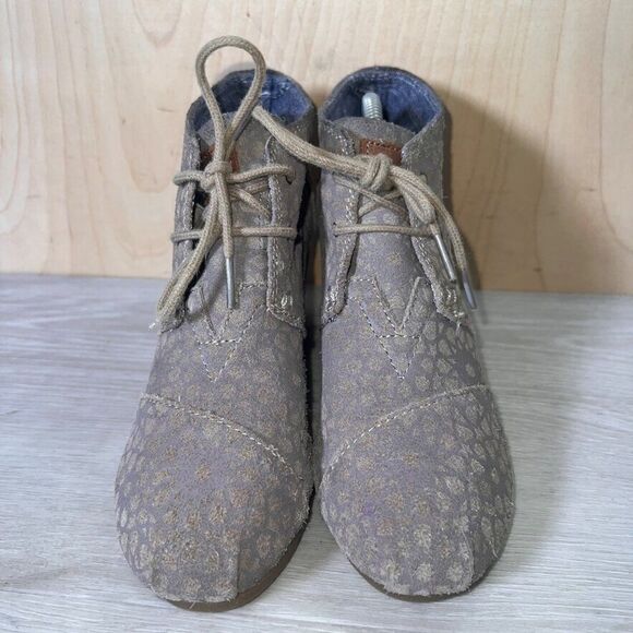 Toms Desert Taupe Moroccan Wedge Booties Suede 380813 Woman's 7 - Picture 3 of 11